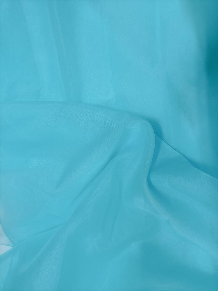 Blue Plain Organza Silk Fabric (1 Mtr) - Luxurion World