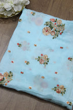 Blue Trendy Embroidered Uppada Silk Fabric (1 Mtr) - Luxurion World