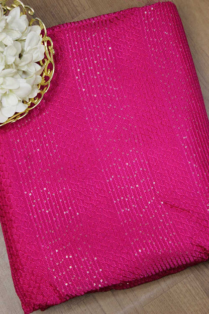 Pink Trendy Sequins Work Silk Fabric (1 Mtr )