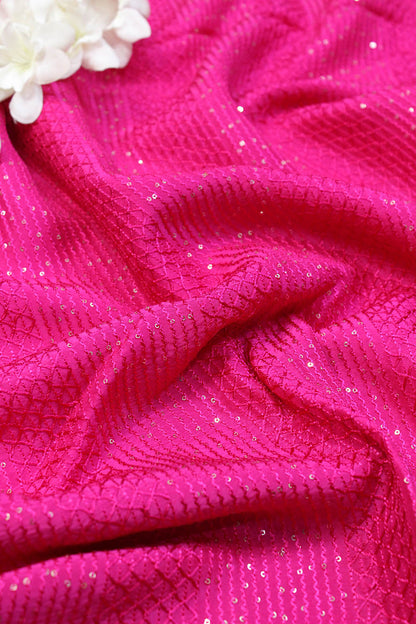 Pink Trendy Sequins Work Silk Fabric (1 Mtr )