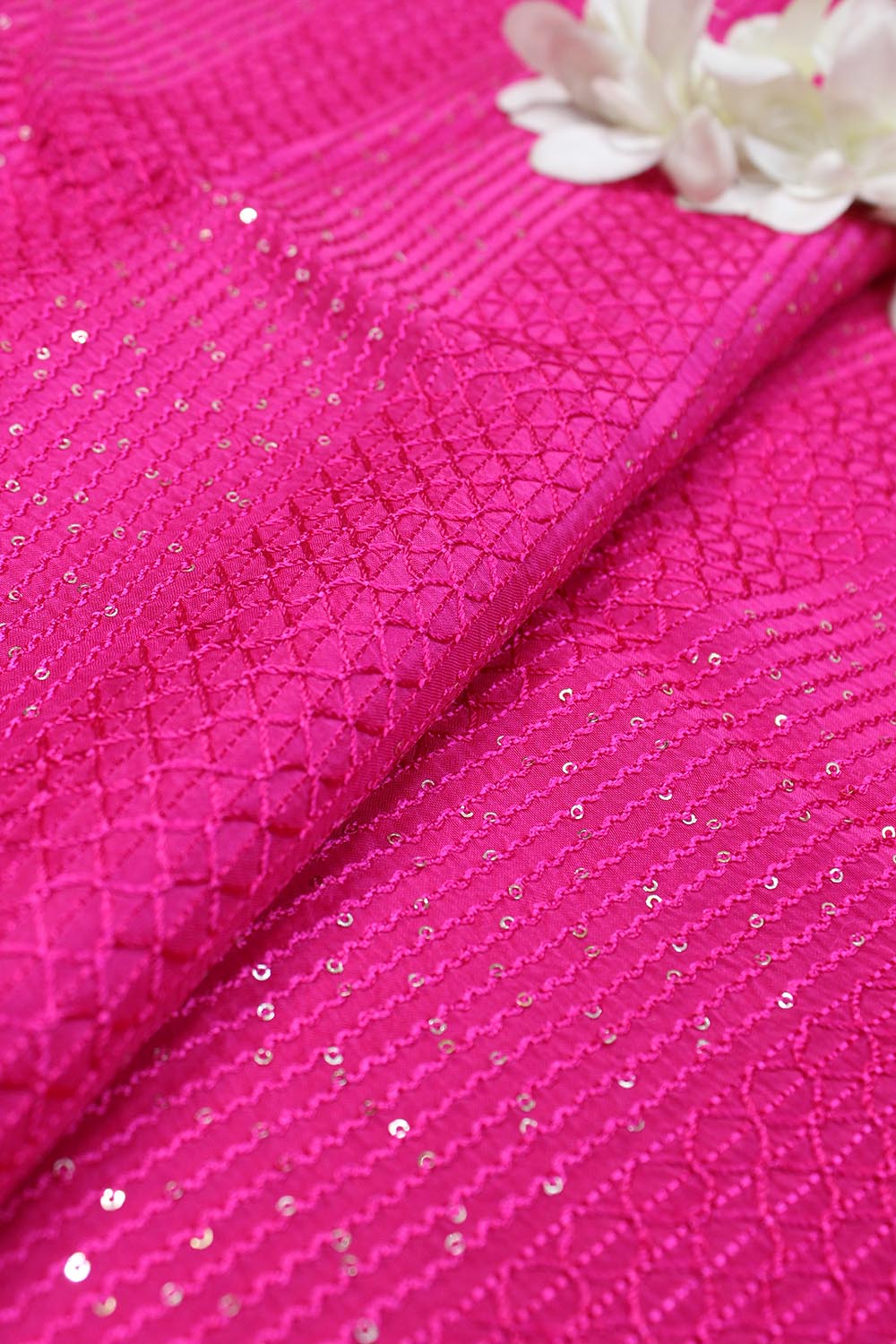 Pink Trendy Sequins Work Silk Fabric (0.75 mtr) - Luxurion World