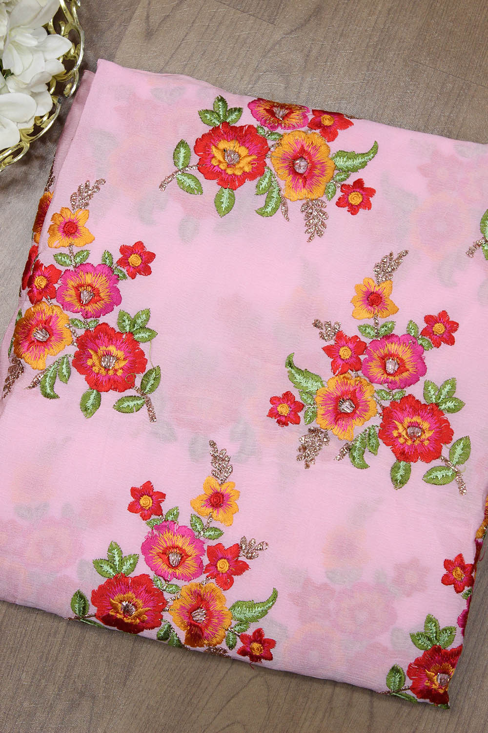 Pink Embroidered Trendy Fabric ( 1 Mtr ) - Luxurion World