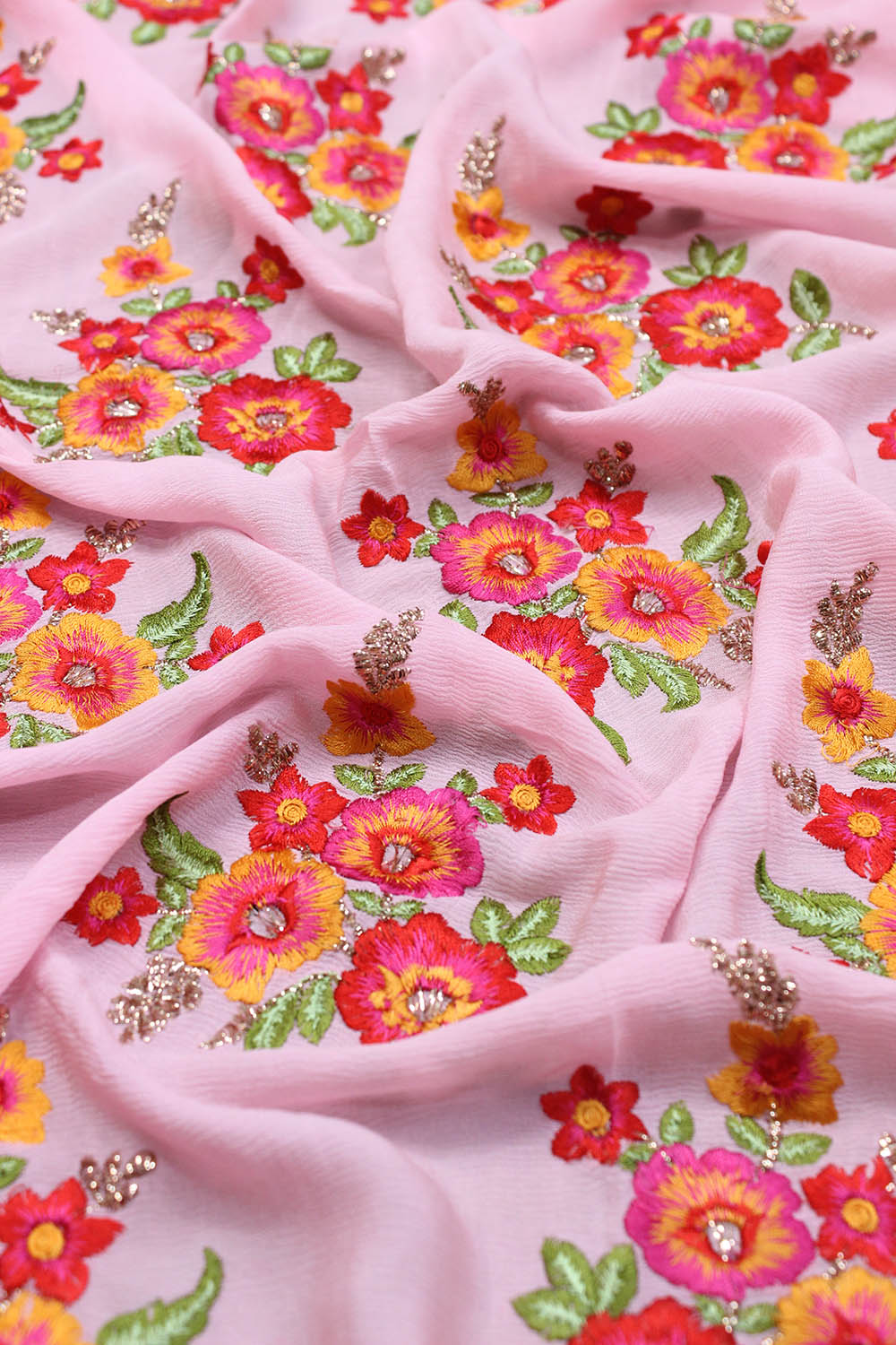 Pink Embroidered Trendy Fabric ( 1 Mtr ) - Luxurion World