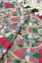 Grey Trendy Embroidered Georgette Fabric (1 Mtr ) - Luxurion World