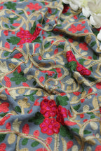 Grey Trendy Embroidered Georgette Fabric (1 Mtr ) - Luxurion World