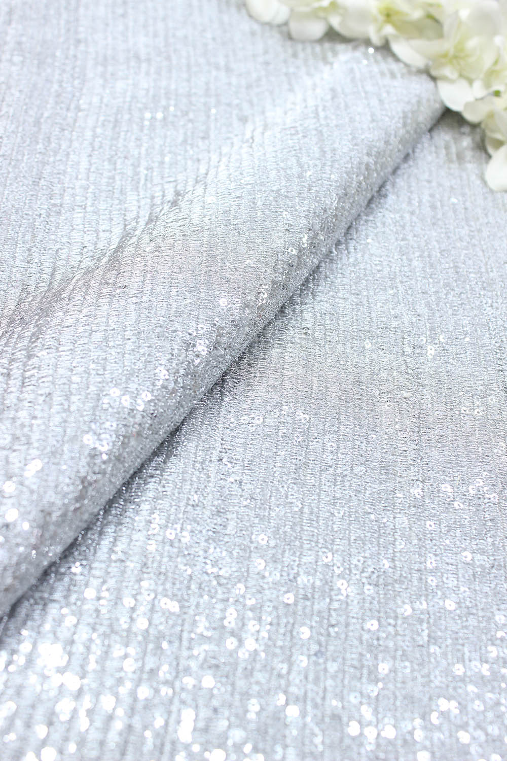 Silver Trendy Georgette Sequins Work Fabric ( 1 Mtr )