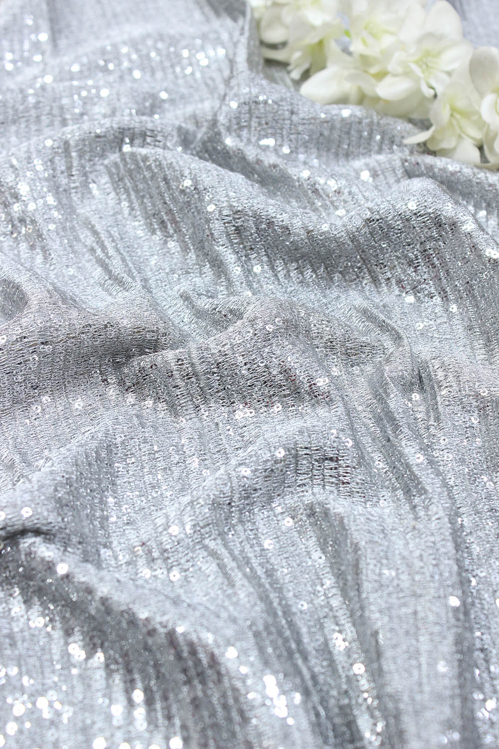 Silver Trendy Georgette Sequins Work Fabric ( 1 Mtr ) - Luxurion World