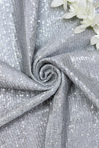 Silver Trendy Georgette Sequins Work Fabric ( 1 Mtr ) - Luxurion World