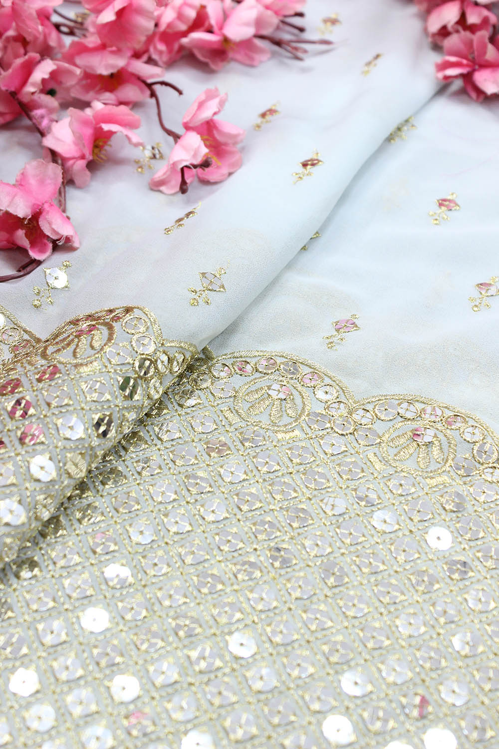 Blue Trendy Georgette Sequins Work Fabric ( 1 Mtr ) - Luxurion World