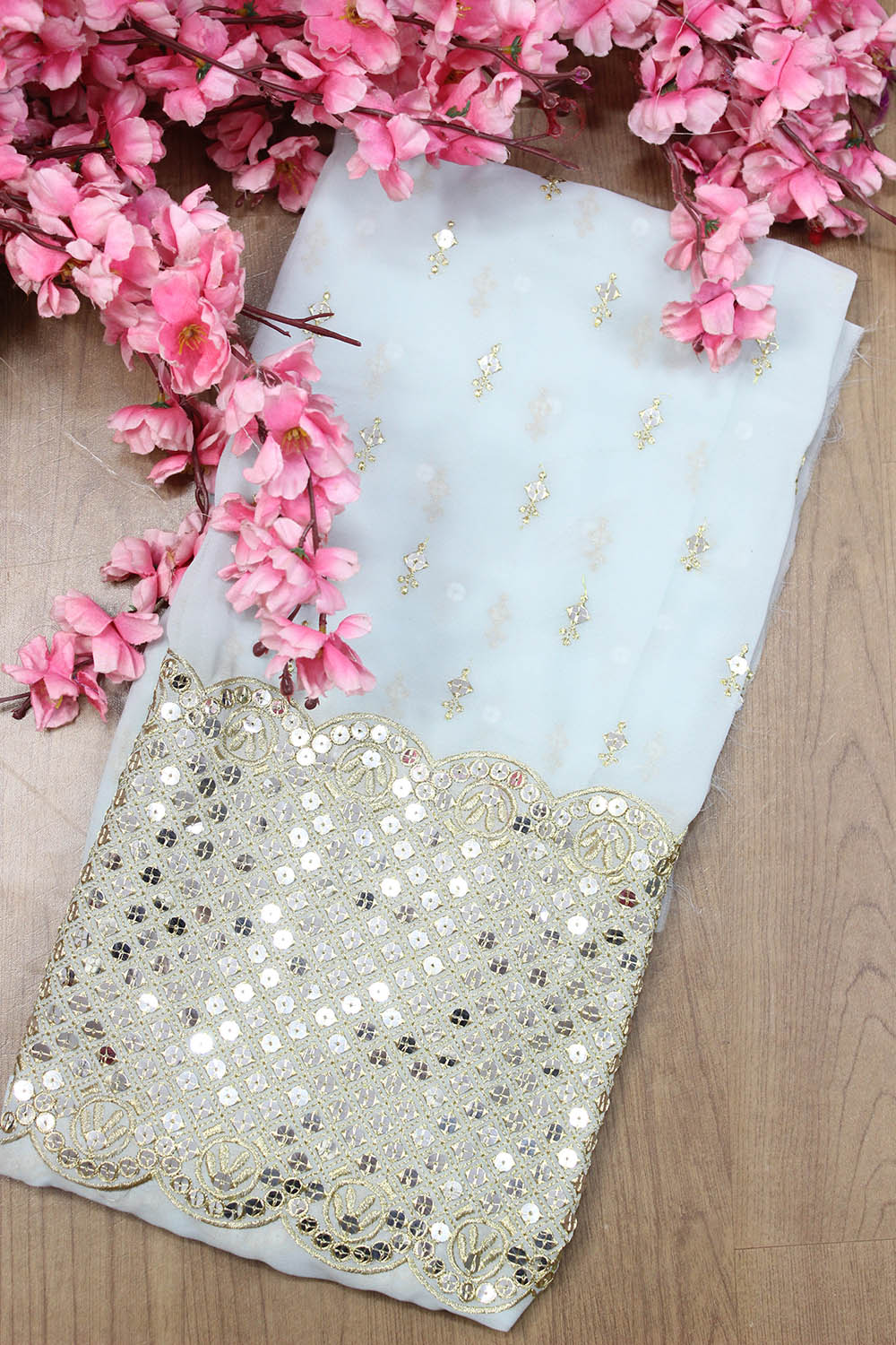 Blue Trendy Georgette Sequins Work Fabric ( 1 Mtr ) - Luxurion World