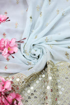 Blue Trendy Georgette Sequins Work Fabric ( 1 Mtr ) - Luxurion World