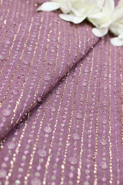Purple Trendy Georgette Sequins Work Fabric (1 Mtrs) - Luxurion World