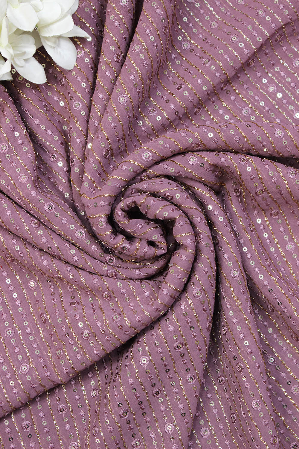 Purple Trendy Georgette Sequins Work Fabric (1 Mtrs) - Luxurion World