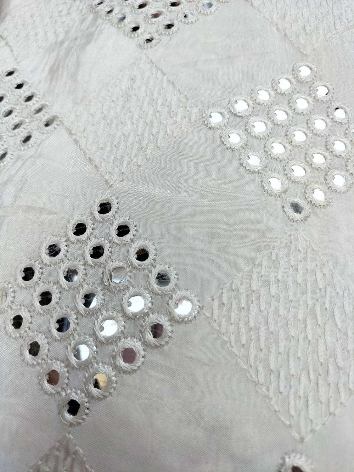 Dyeable Embroidered Trendy Uppada Silk Mirror Work Fabric ( 1 Mtr ) - Luxurion World