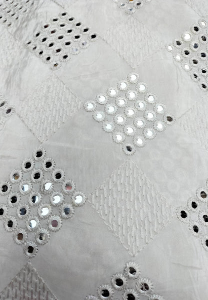 Dyeable Embroidered Trendy Uppada Silk Mirror Work Fabric ( 1 Mtr ) - Luxurion World