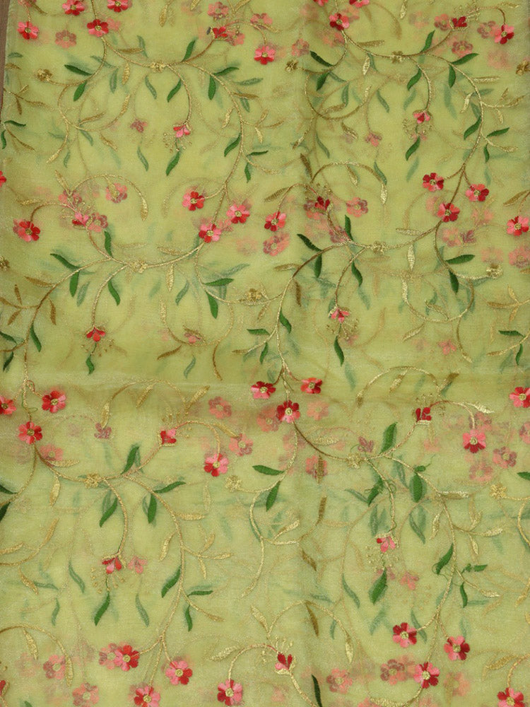 Yellow Embroidered Trendy Organza Silk Floral Design Fabric ( 1 Mtr ) - Luxurion World
