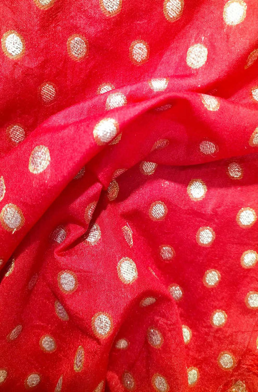 Red Banarasi Chanderi Silk Zari Work Fabric ( 1 Mtr )