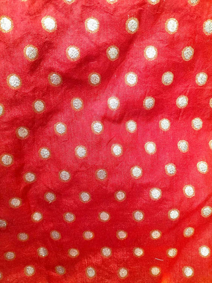 Red Banarasi Chanderi Silk Zari Work Fabric ( 1 Mtr ) - Luxurion World