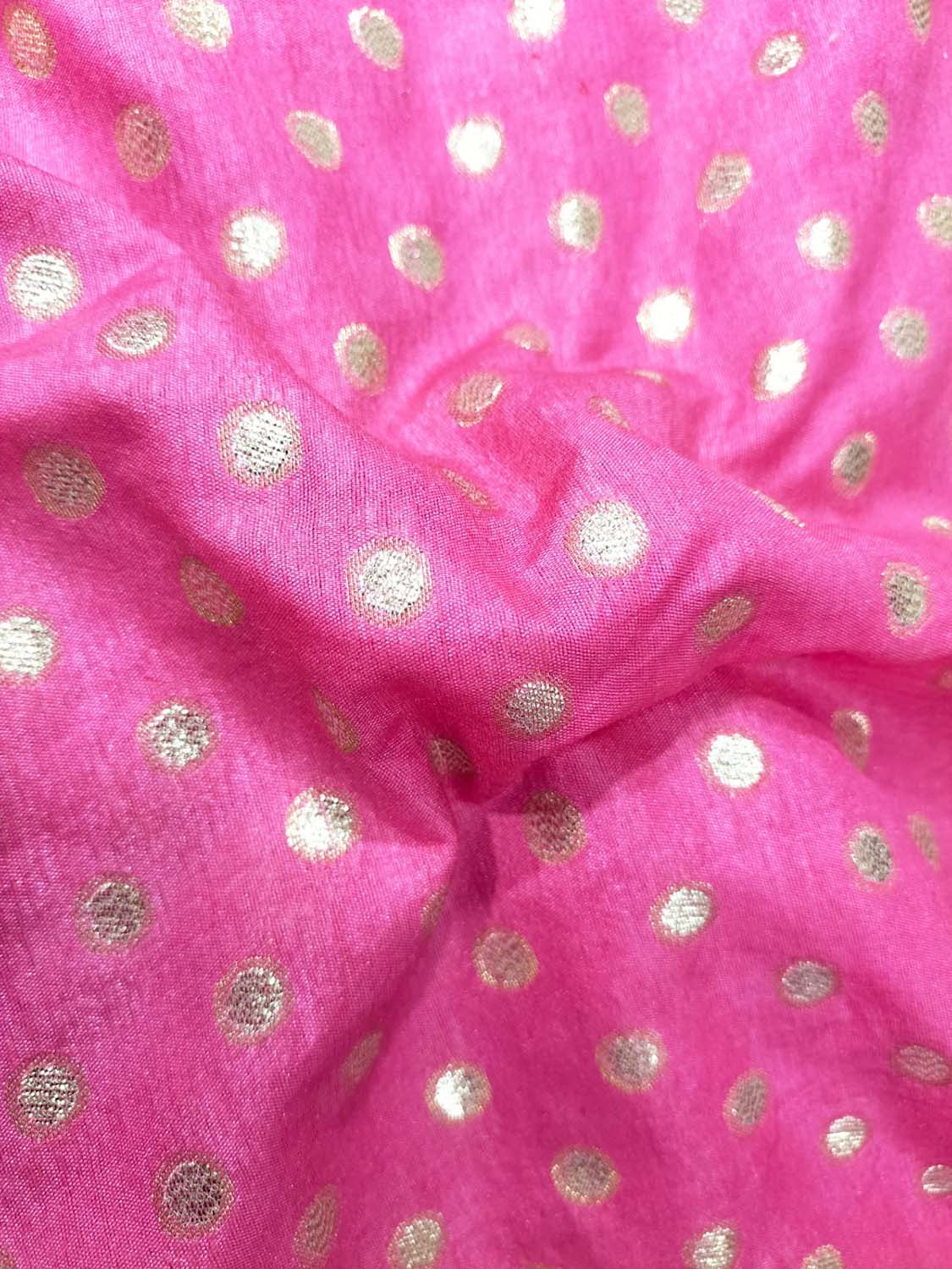 Pink Banarasi Chanderi Silk Zari Work Fabric ( 1 Mtr ) - Luxurion World