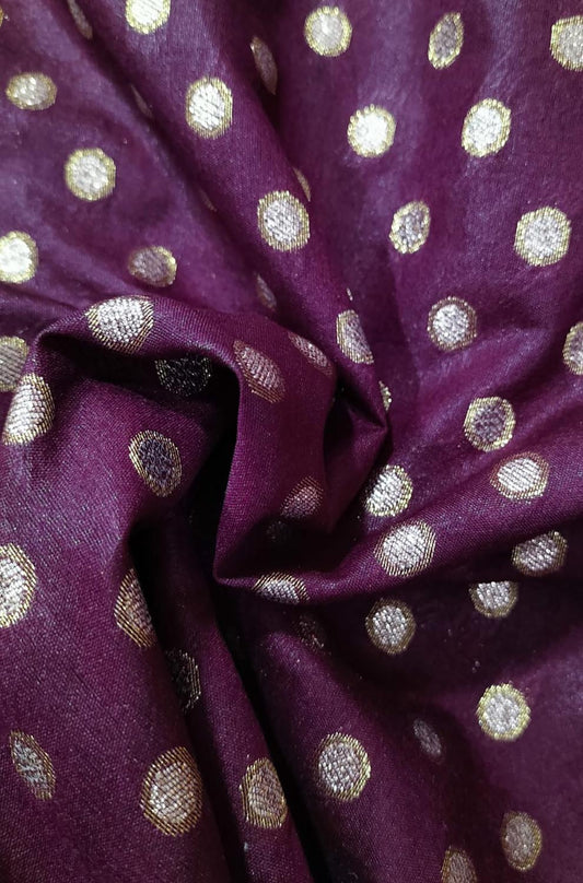 Purple Banarasi Chanderi Silk Zari Work Fabric ( 1 Mtr ) - Luxurion World