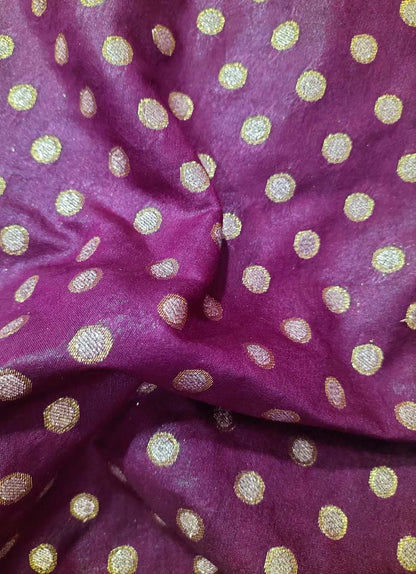 Purple Banarasi Chanderi Silk Zari Work Fabric ( 1 Mtr ) - Luxurion World