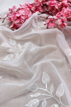 White Trendy Sequins Work Organza Fabric ( 1Mtr ) - Luxurion World