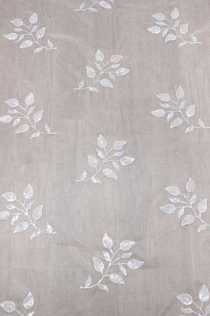 White Trendy Sequins Work Organza Fabric ( 1Mtr )