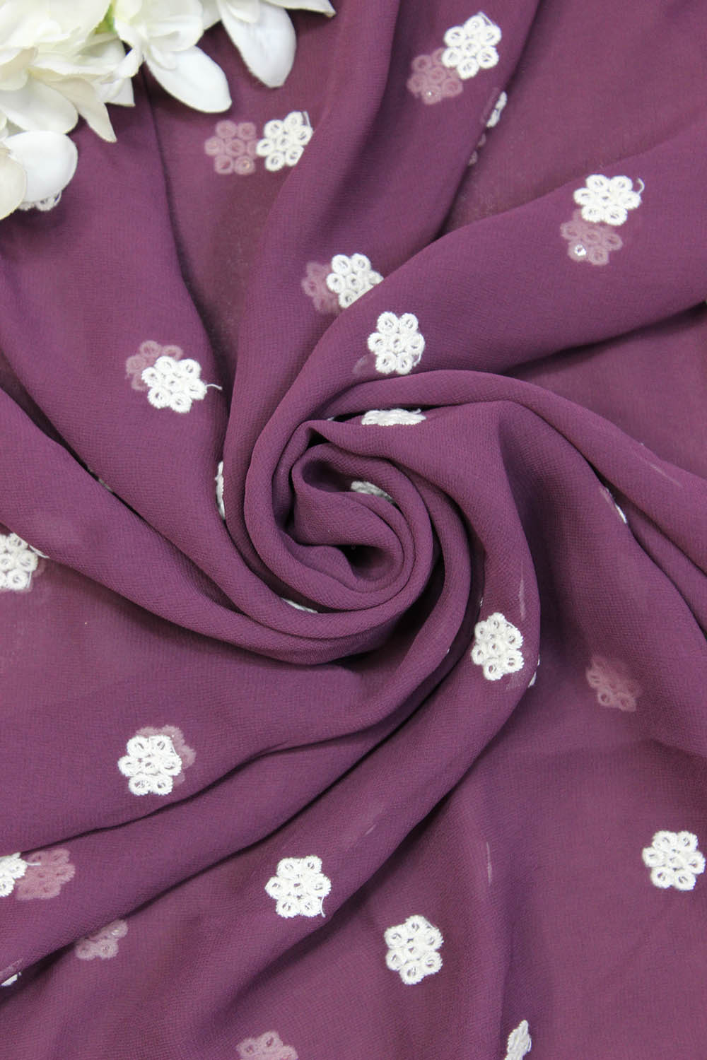 Purple Trendy Georgette Sequins Work Fabric (0.70 Mtrs)
