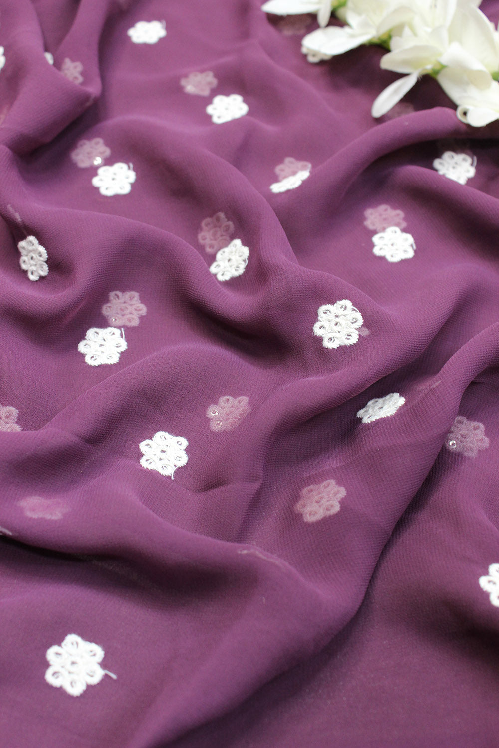 Purple Trendy Georgette Sequins Work Fabric (1 Mtrs) - Luxurion World