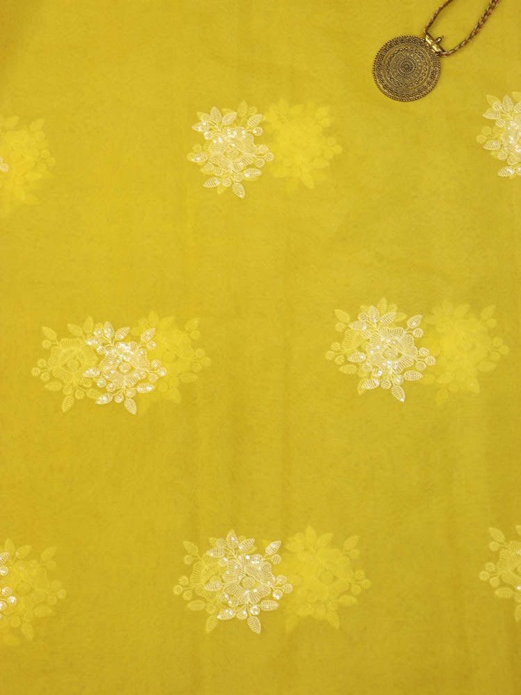 Yellow Trendy Sequins Work Organza Fabric ( 1 Mtr )