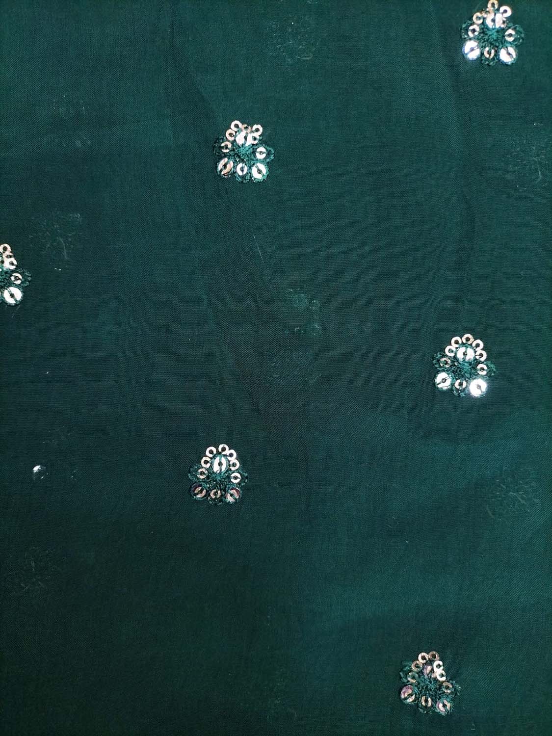 Green Embroidered Trendy Organza Sequins Work Fabric ( 1 Mtr ) - Luxurion World