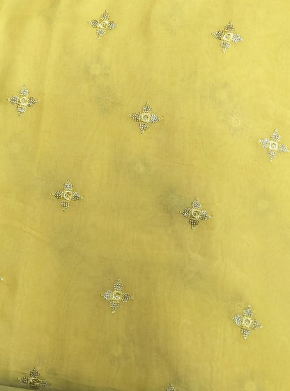 Yellow Embroidered Trendy Organza Sequins Work Fabric ( 1 Mtr ) - Luxurion World