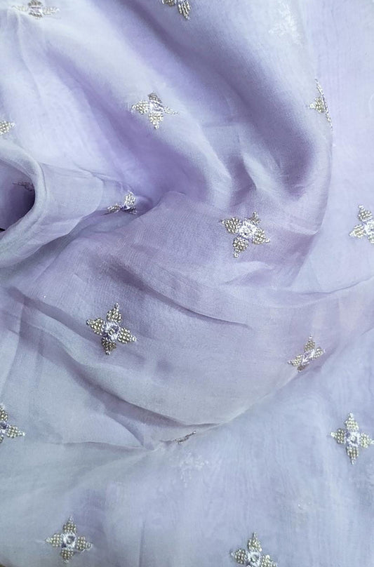 Blue Embroidered Trendy Organza Sequins Work Fabric ( 1 Mtr ) - Luxurion World