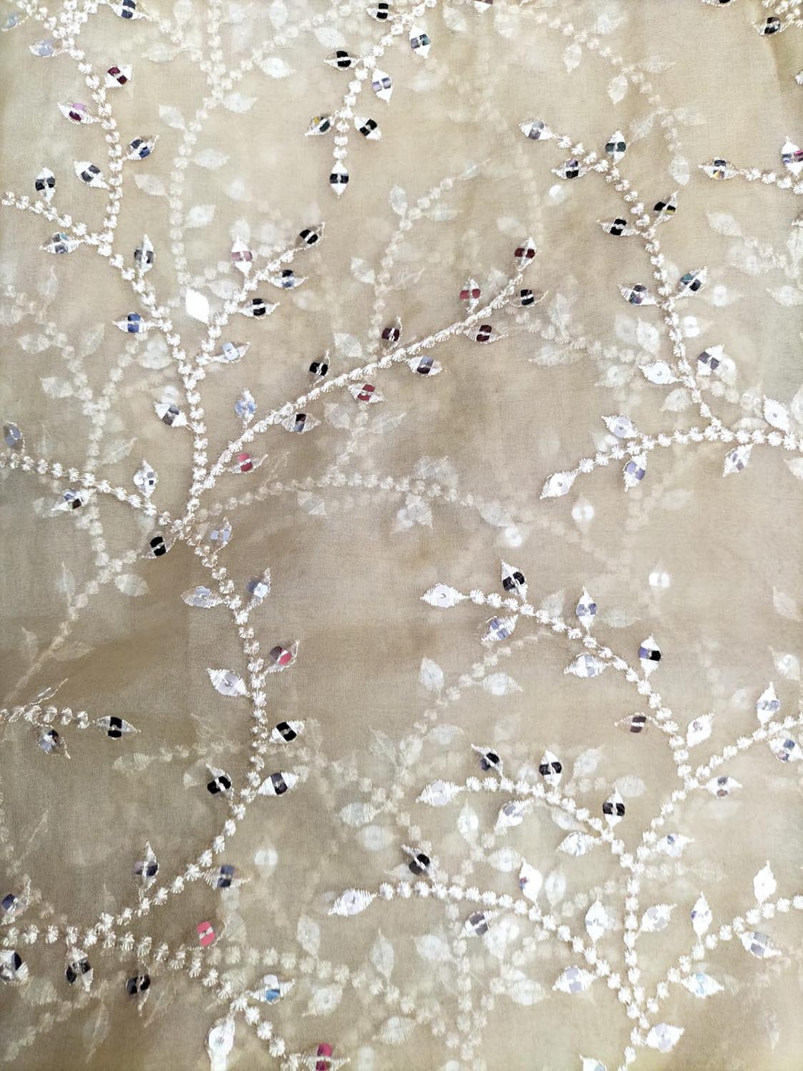 Pastel Embroidered Trendy Organza Sequins Work Fabric ( 1 Mtr ) - Luxurion World