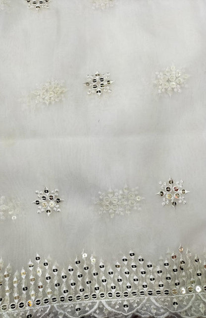 Dyeable Embroidered Trendy Organza Sequins Work Fabric ( 1 Mtr ) - Luxurion World