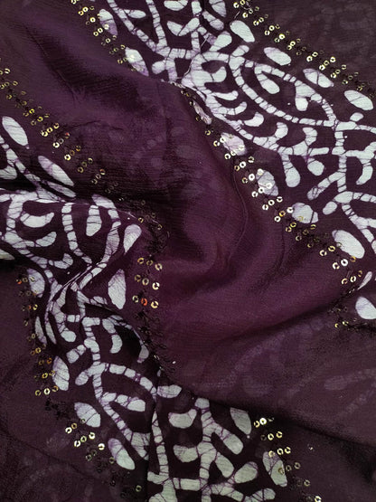Purple Batik Print Trendy Georgette Sequins Work Fabric ( 1 Mtr ) - Luxurion World