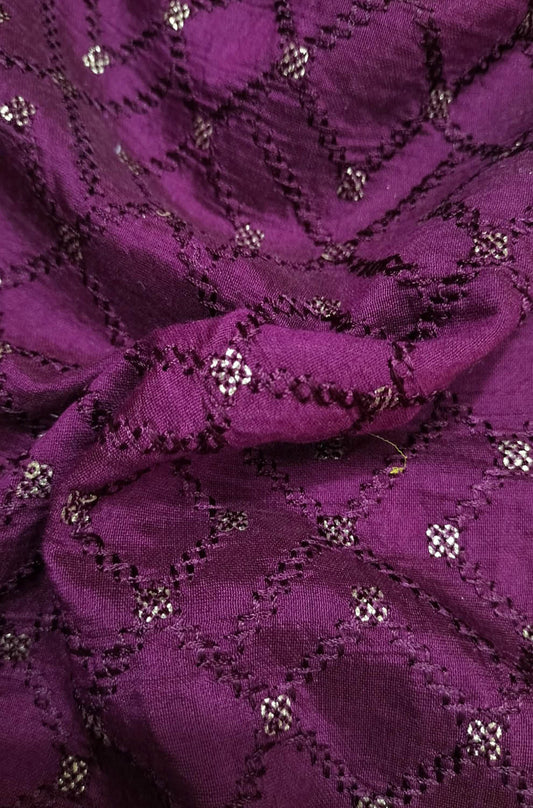 Purple Embroidered Trendy Cotton Silk Sequins Work Fabric ( 1 Mtr )