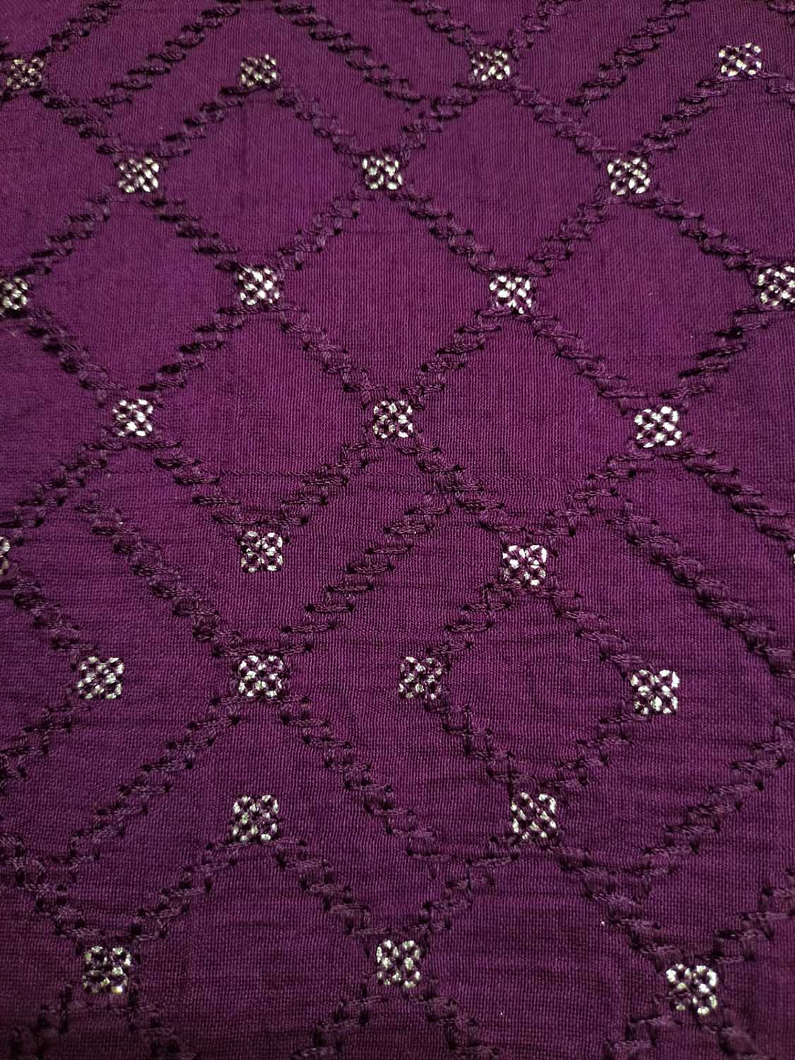Purple Embroidered Trendy Cotton Silk Sequins Work Fabric ( 1 Mtr ) - Luxurion World