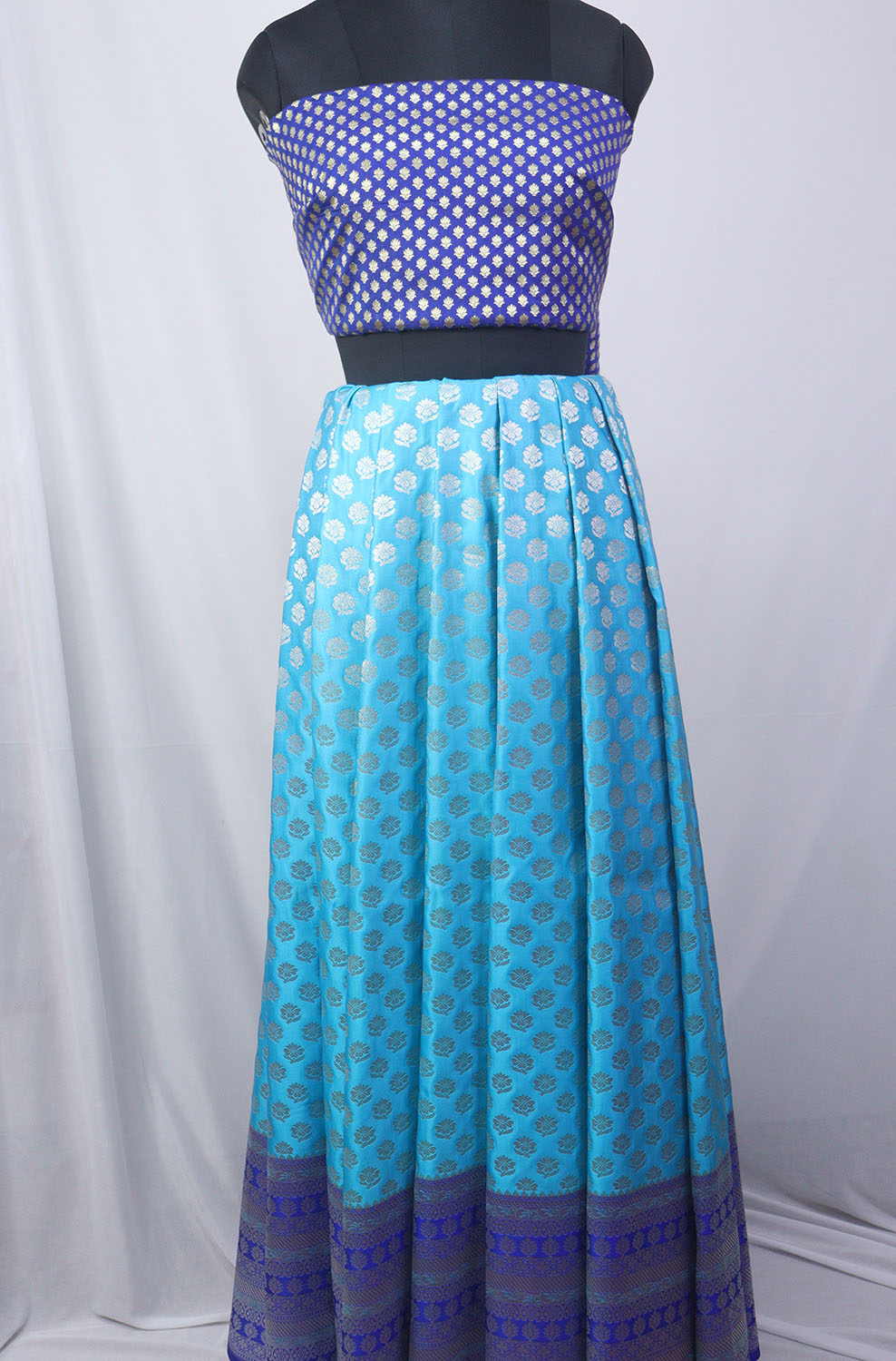 Blue Banarasi Silk Unstitched Lehenga With Banarasi Silk Blouse Piece Fabric - Luxurion World