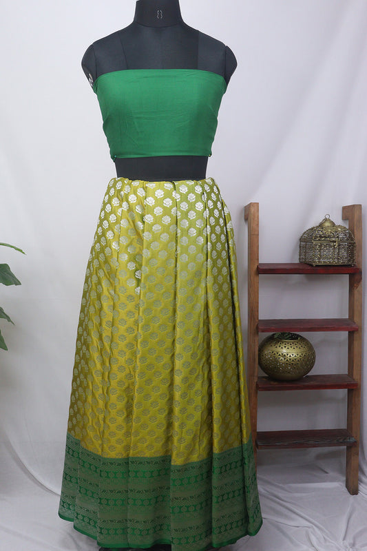 Green Banarasi Silk Unstitched Lehenga With Cotton Silk Blouse Piece Fabric - Luxurion World