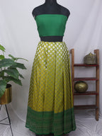 Green Banarasi Silk Unstitched Lehenga With Cotton Silk Blouse Piece Fabric - Luxurion World