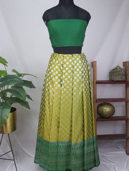 Green Banarasi Silk Unstitched Lehenga With Cotton Silk Blouse Piece Fabric - Luxurion World