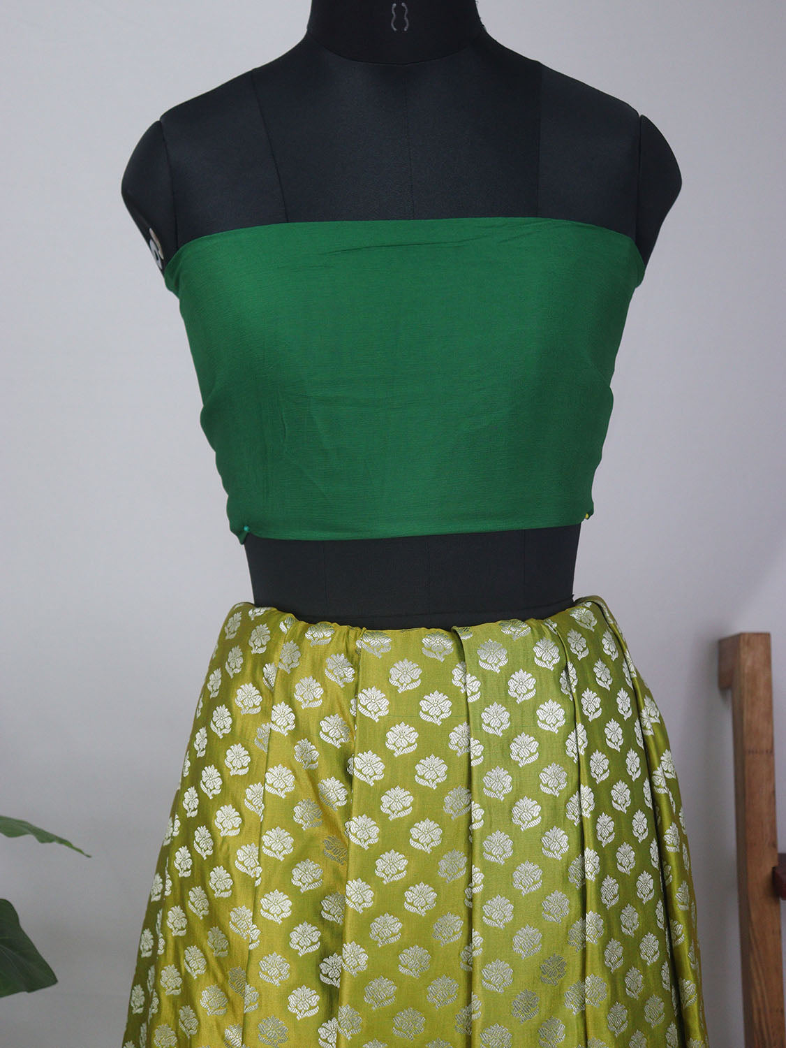 Green Banarasi Silk Unstitched Lehenga With Cotton Silk Blouse Piece Fabric - Luxurion World