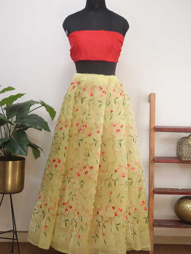 Yellow Embroidered Trendy Organza Lehenga With Satin Silk Blouse Piece Fabric - Luxurion World