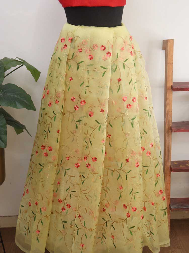 Yellow Embroidered Trendy Organza Lehenga With Satin Silk Blouse Piece Fabric
