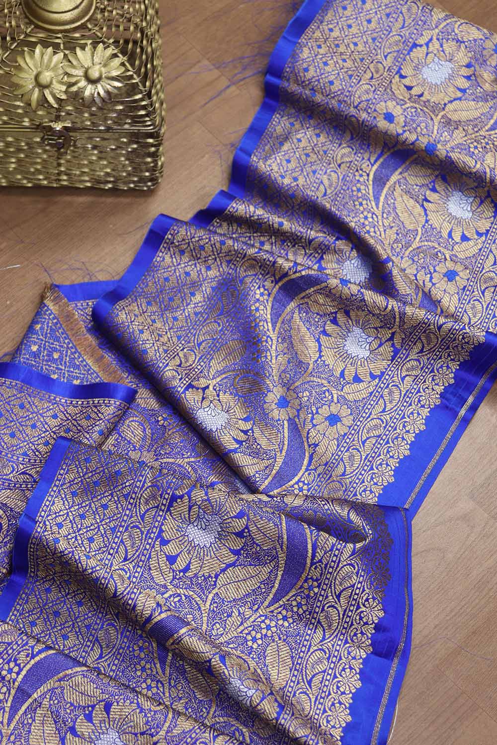 Blue Banarasi Silk Lace ( 1 Mtr ) - Luxurion World
