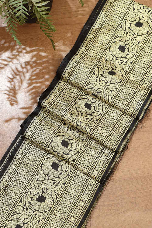 Elegant Black Banarasi Silk Lace ( 1 Mtr ) - Luxurion World