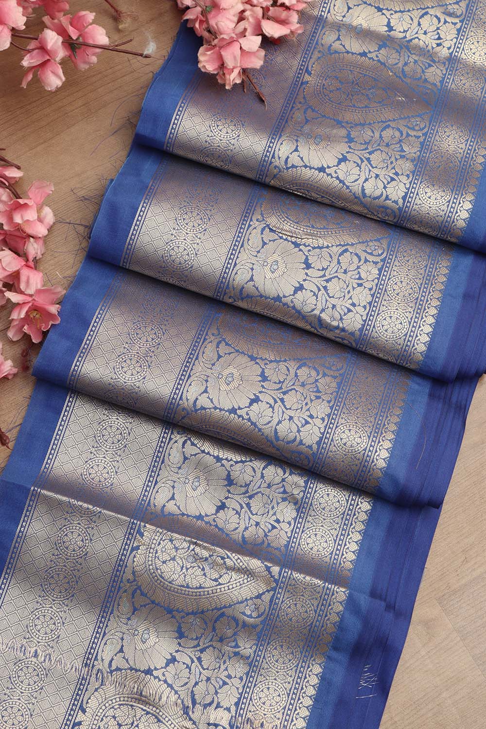 Blue Banarasi Silk Lace Saree ( 1 Mtr ) - Luxurion World