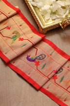 Exquisite Red Paithani Silk Lace with Peacock & Parrot Motifs( 1 Mtr ) - Luxurion World