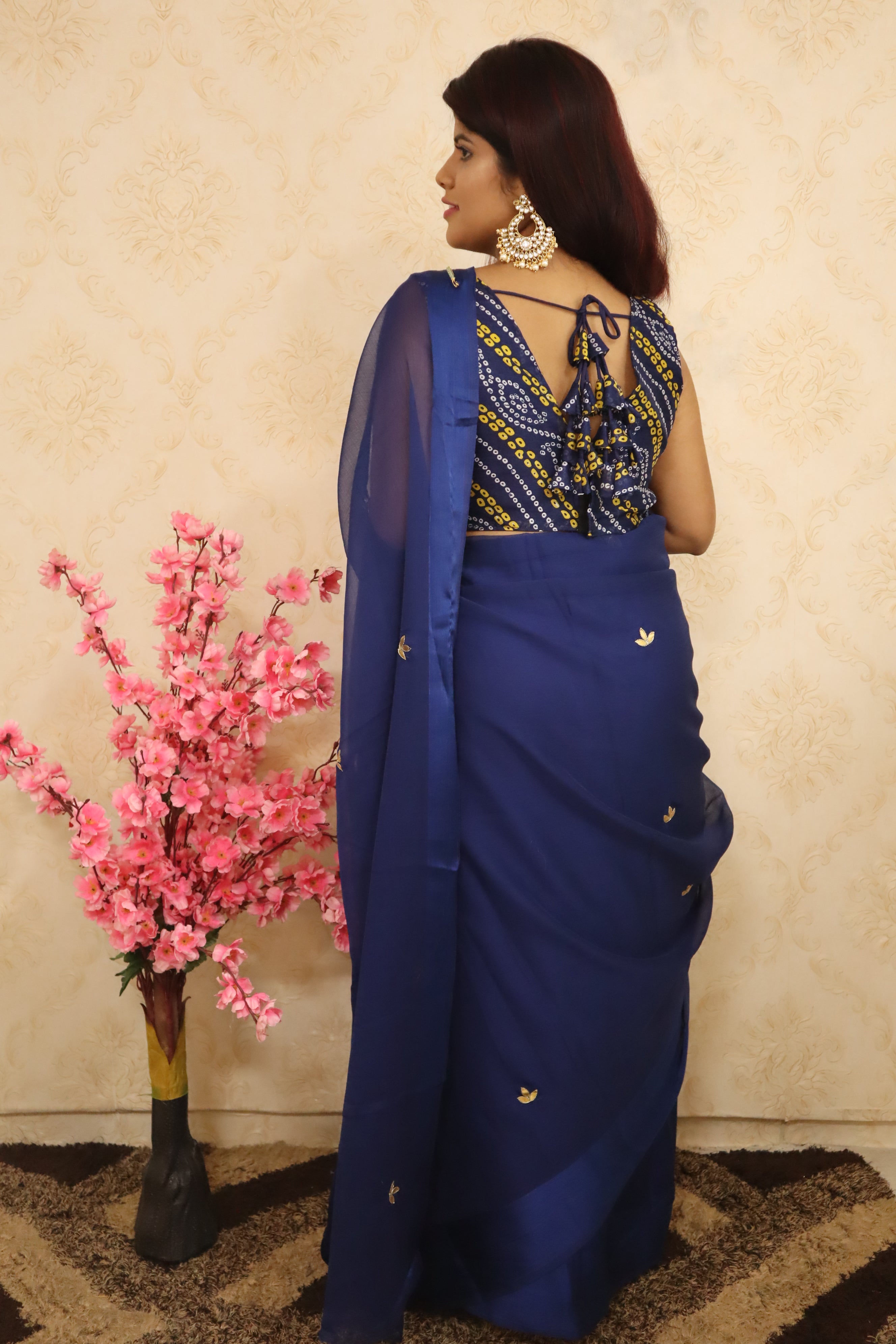 Blue Gota Patti Chiffon Saree - Luxurion World